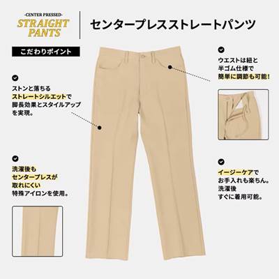 GU（ジーユー）のユニセックス・センタープレスストレートパンツ（丈標準69.0～73.0cm・セットアップ可能）